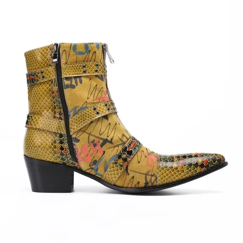 LuxeCroc Pattern Leather Dress Boots