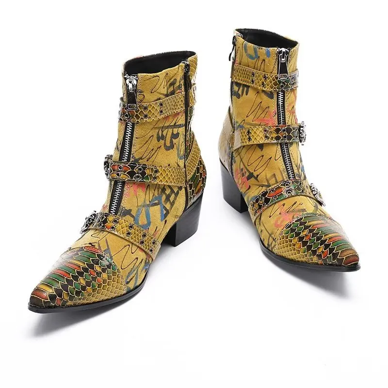 LuxeCroc Pattern Leather Dress Boots