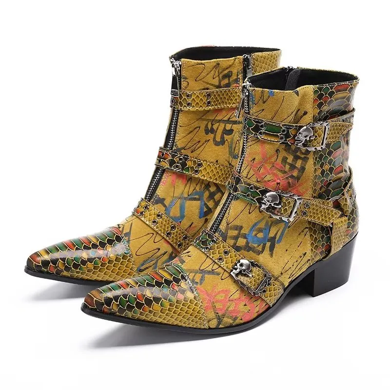 LuxeCroc Pattern Leather Dress Boots