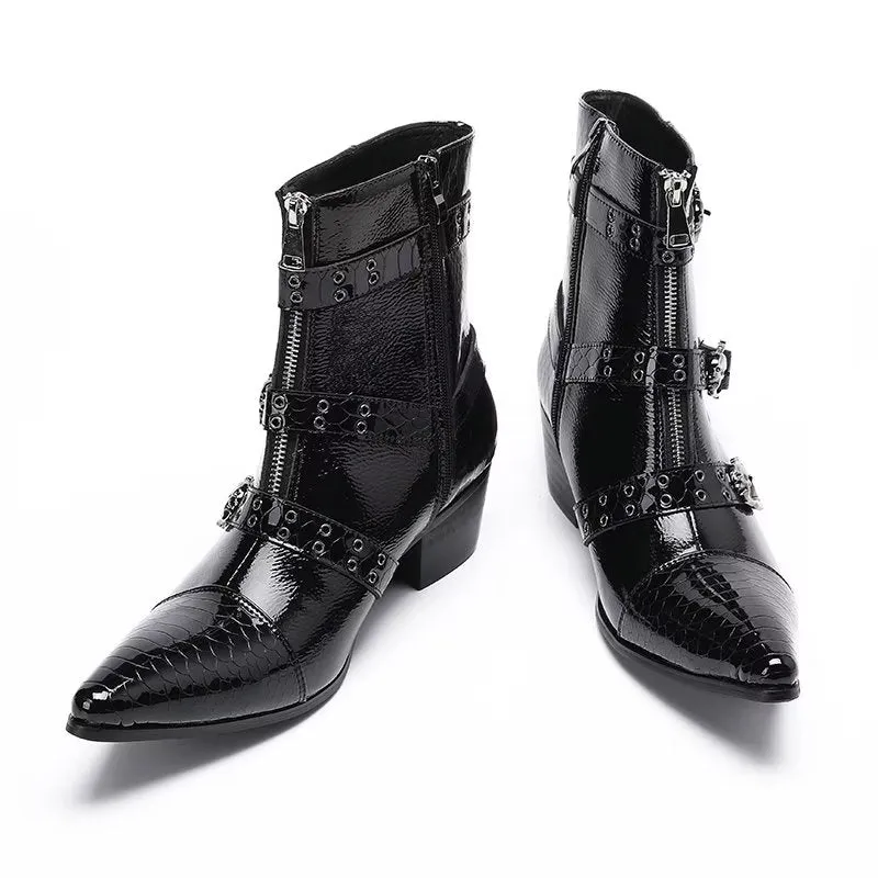 LuxeCroc Pattern Leather Dress Boots