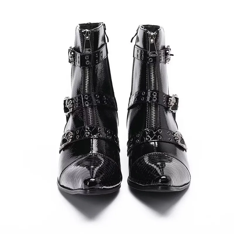 LuxeCroc Pattern Leather Dress Boots