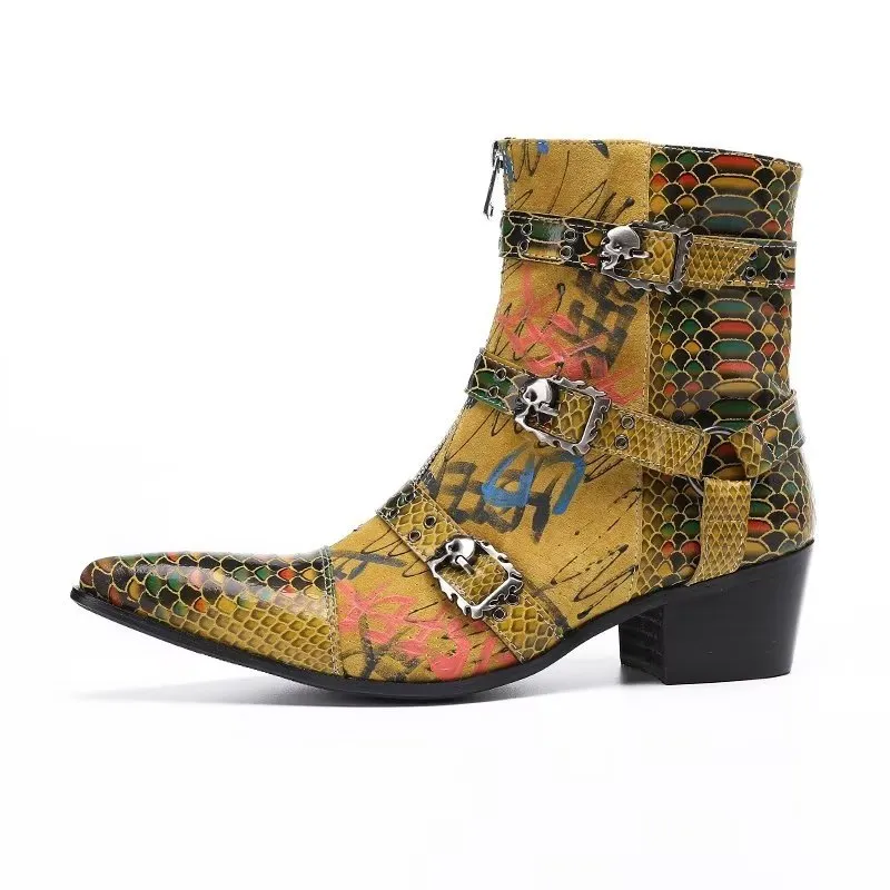 LuxeCroc Pattern Leather Dress Boots