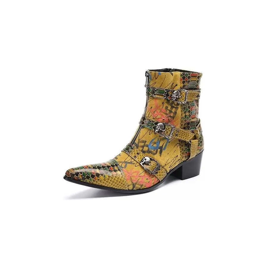 LuxeCroc Pattern Leather Dress Boots