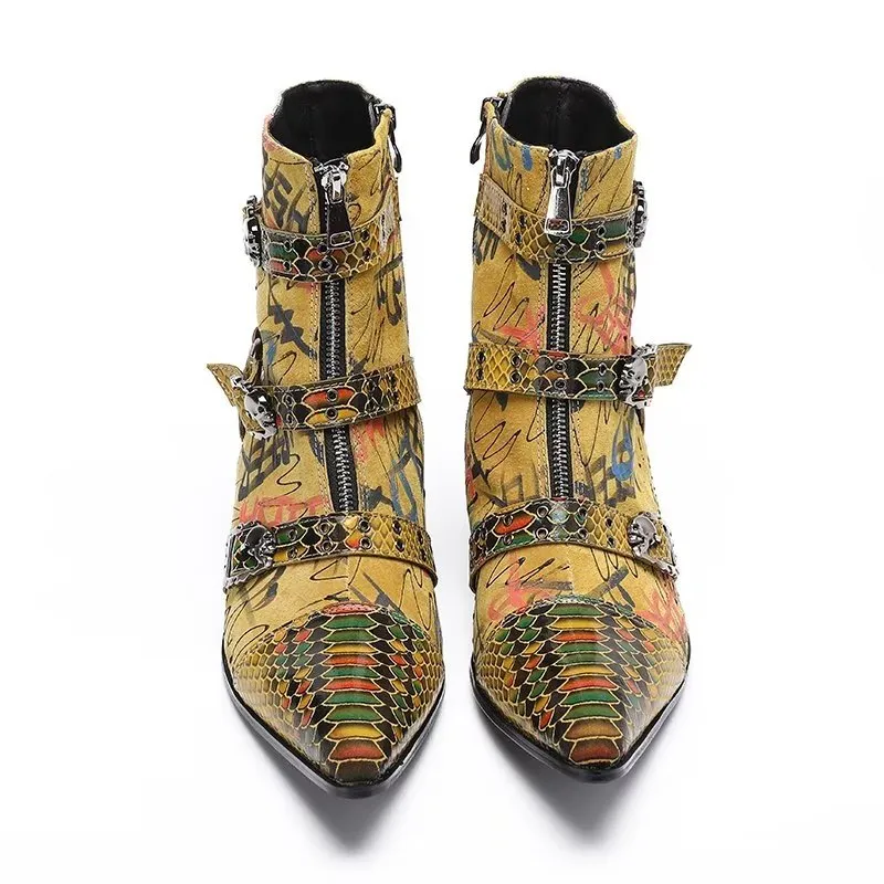 LuxeCroc Pattern Leather Dress Boots