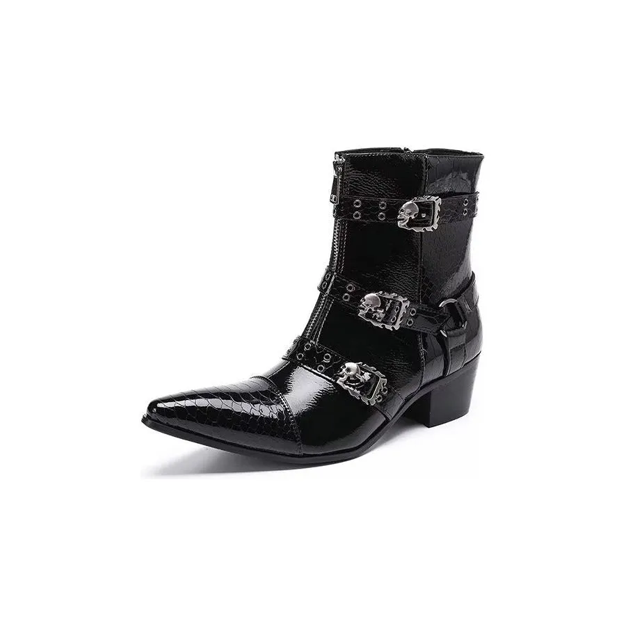 LuxeCroc Pattern Leather Dress Boots