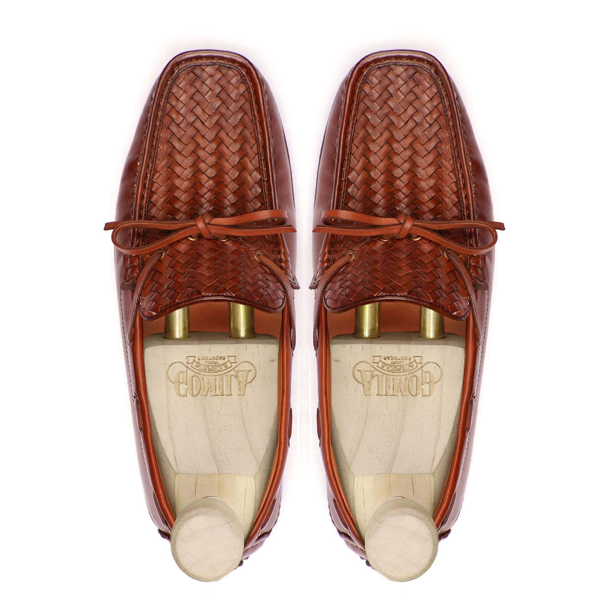 Matsuko - Men's Orange Tan Hand Woven Calf Leather Driver Shoe