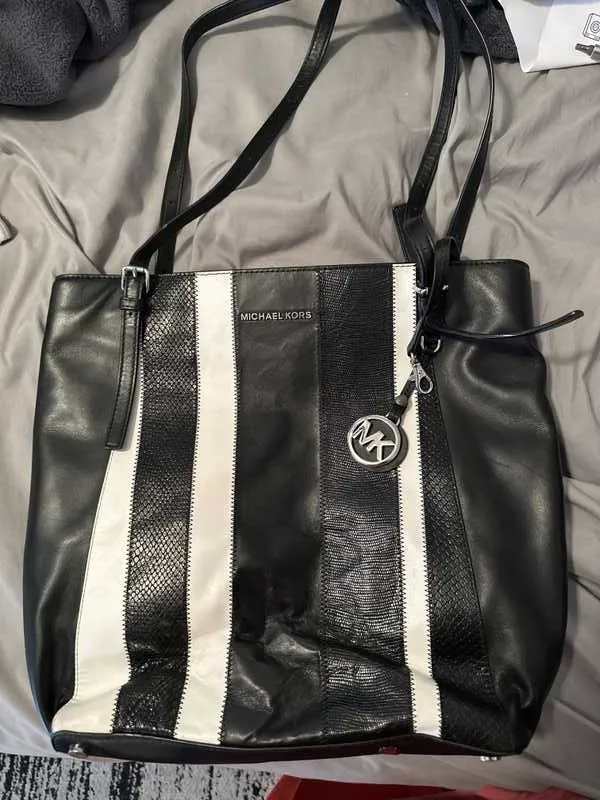 Megan Large Striped Leather Tote Bag