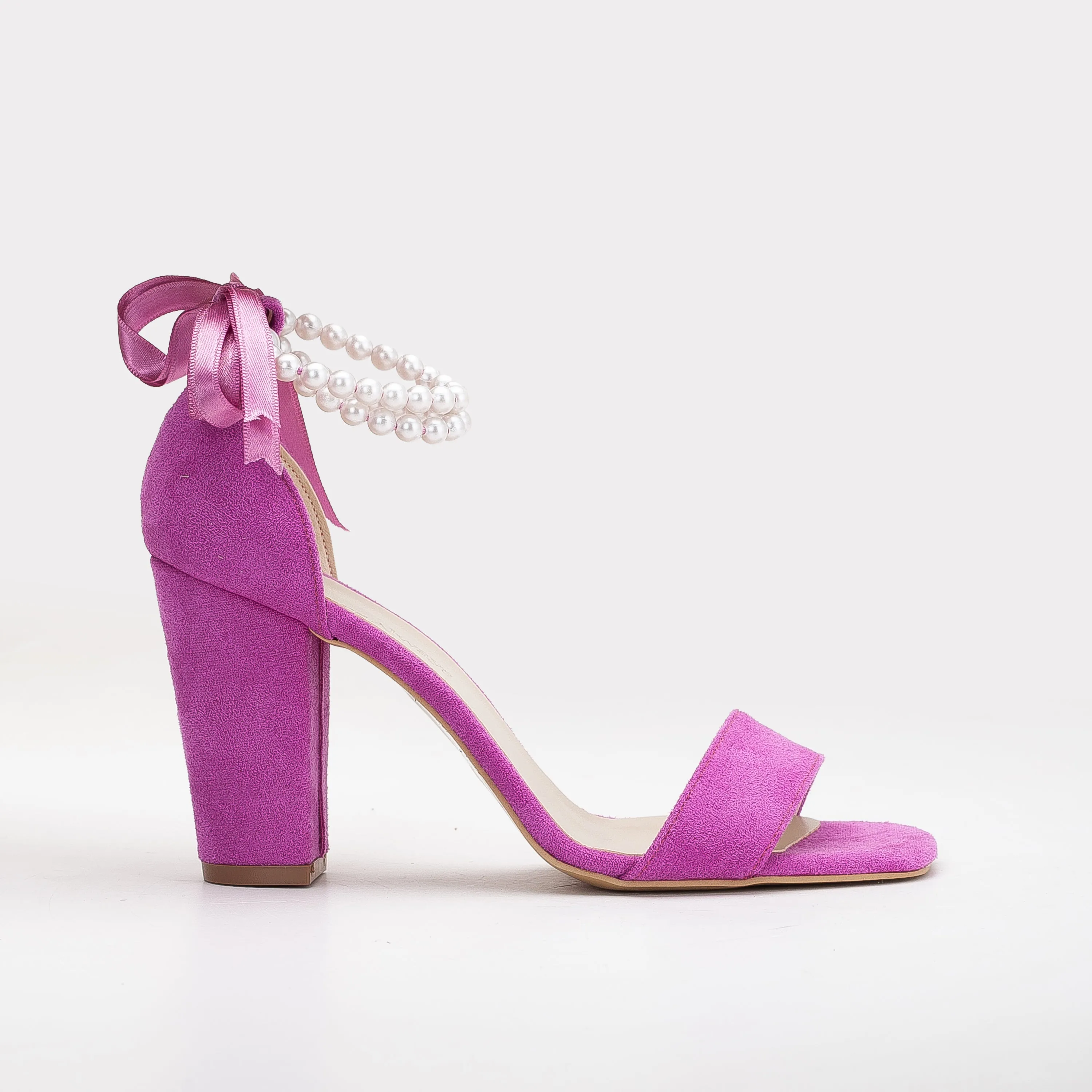 Melissa - Fuchsia Suede Sandals with Pearls