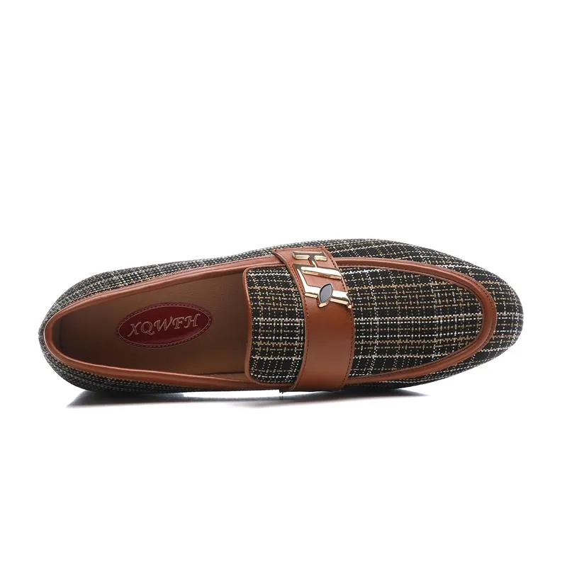 Metal Buckle Plaid Slip-On Loafers