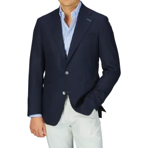 Navy Blue Wool Hopsack Blazer