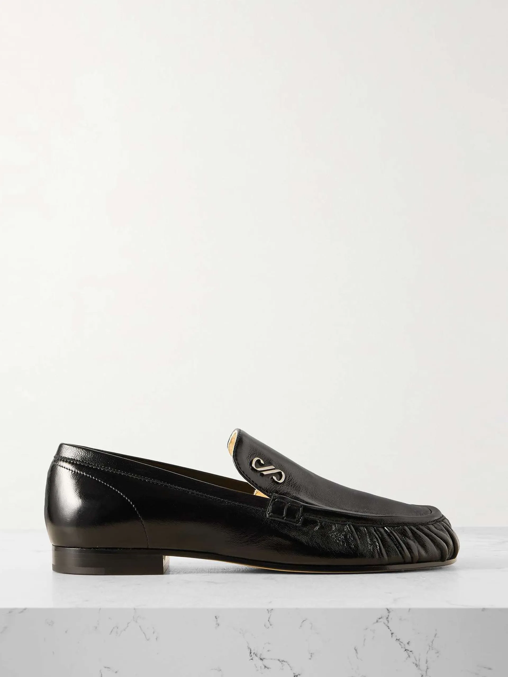 Park embellished glossed textured-leather loafers