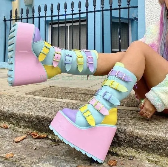 Pastel Wedge Platform Boots