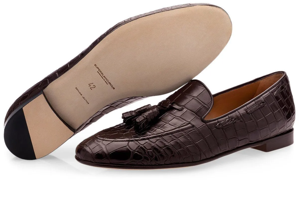 PHILIPPE CROCODILE COCOA LOAFERS