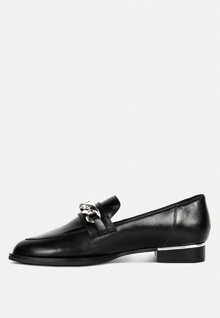 POLA Black Leather Horsebit Loafers