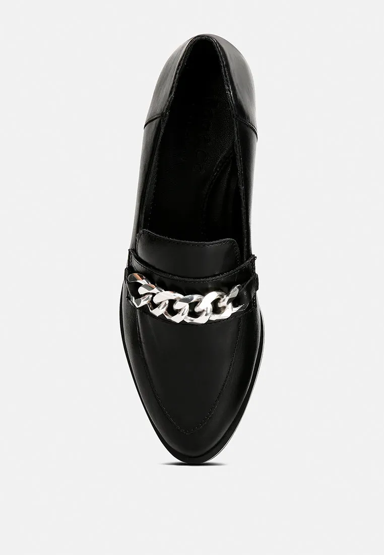 POLA Black Leather Horsebit Loafers