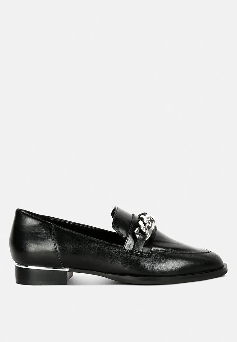 POLA Black Leather Horsebit Loafers