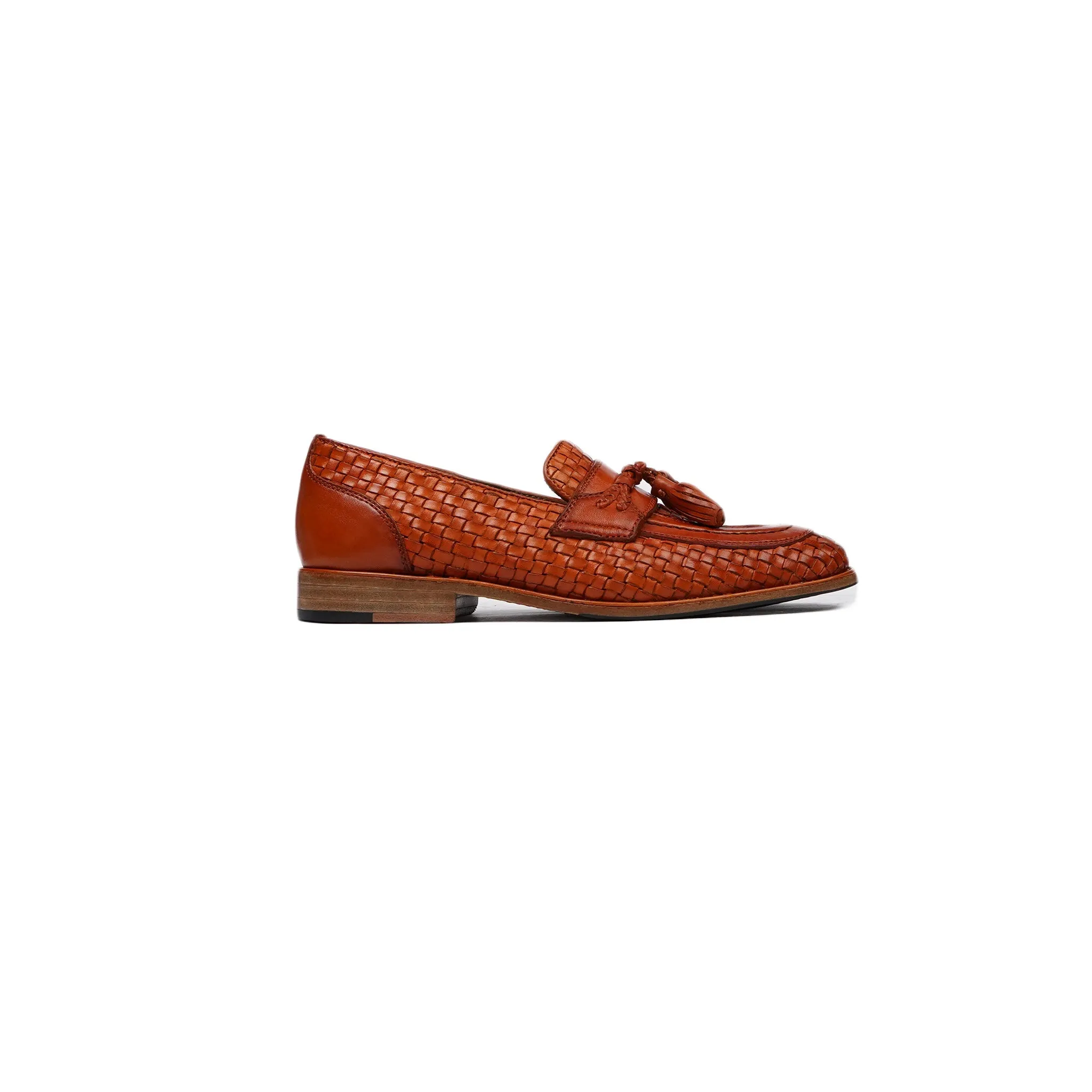 Porto - Kid's Orange Tan Hand Woven Calf Leather Loafer (5-12 Years Old)