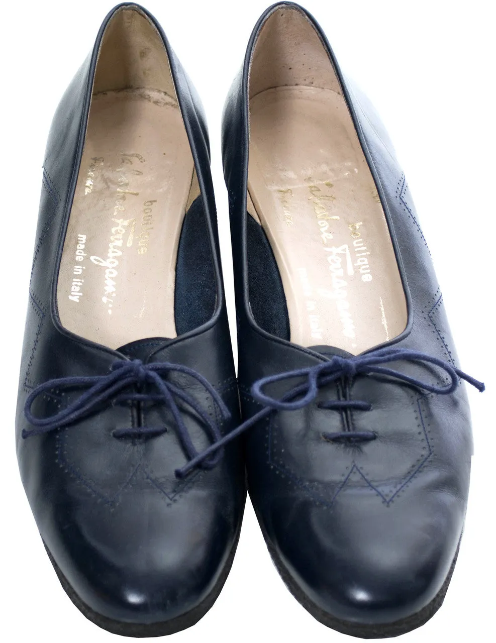 Salvatore Ferragamo vintage navy blue leather lace up shoes 9 N