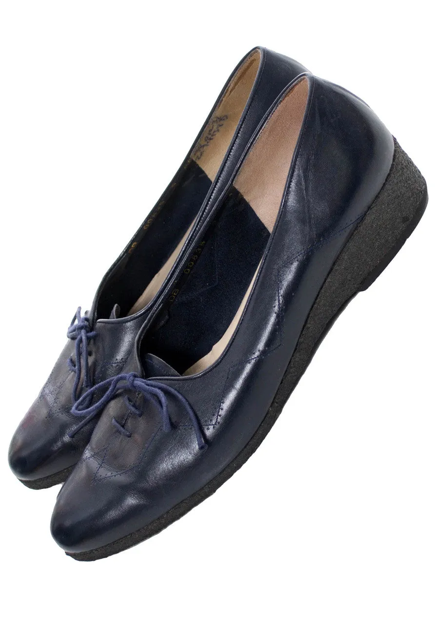 Salvatore Ferragamo vintage navy blue leather lace up shoes 9 N