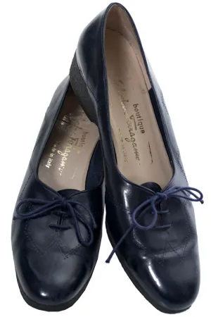 Salvatore Ferragamo vintage navy blue leather lace up shoes 9 N