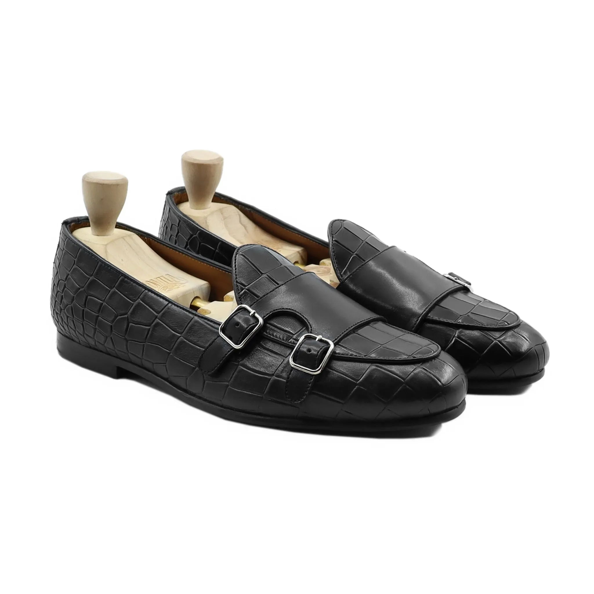 Septarian - Men's Black Calf Leather Double Monkstrap