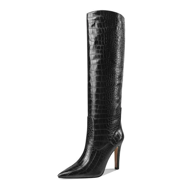 Serpent Chic Pointed Toe Stiletto Knee Highs