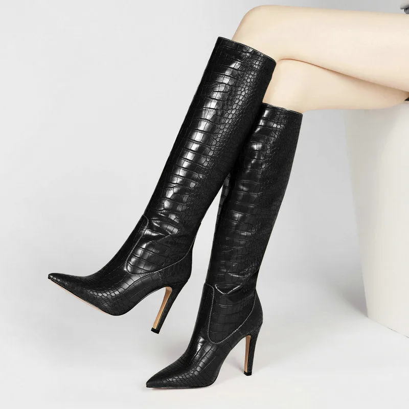 Serpent Chic Pointed Toe Stiletto Knee Highs