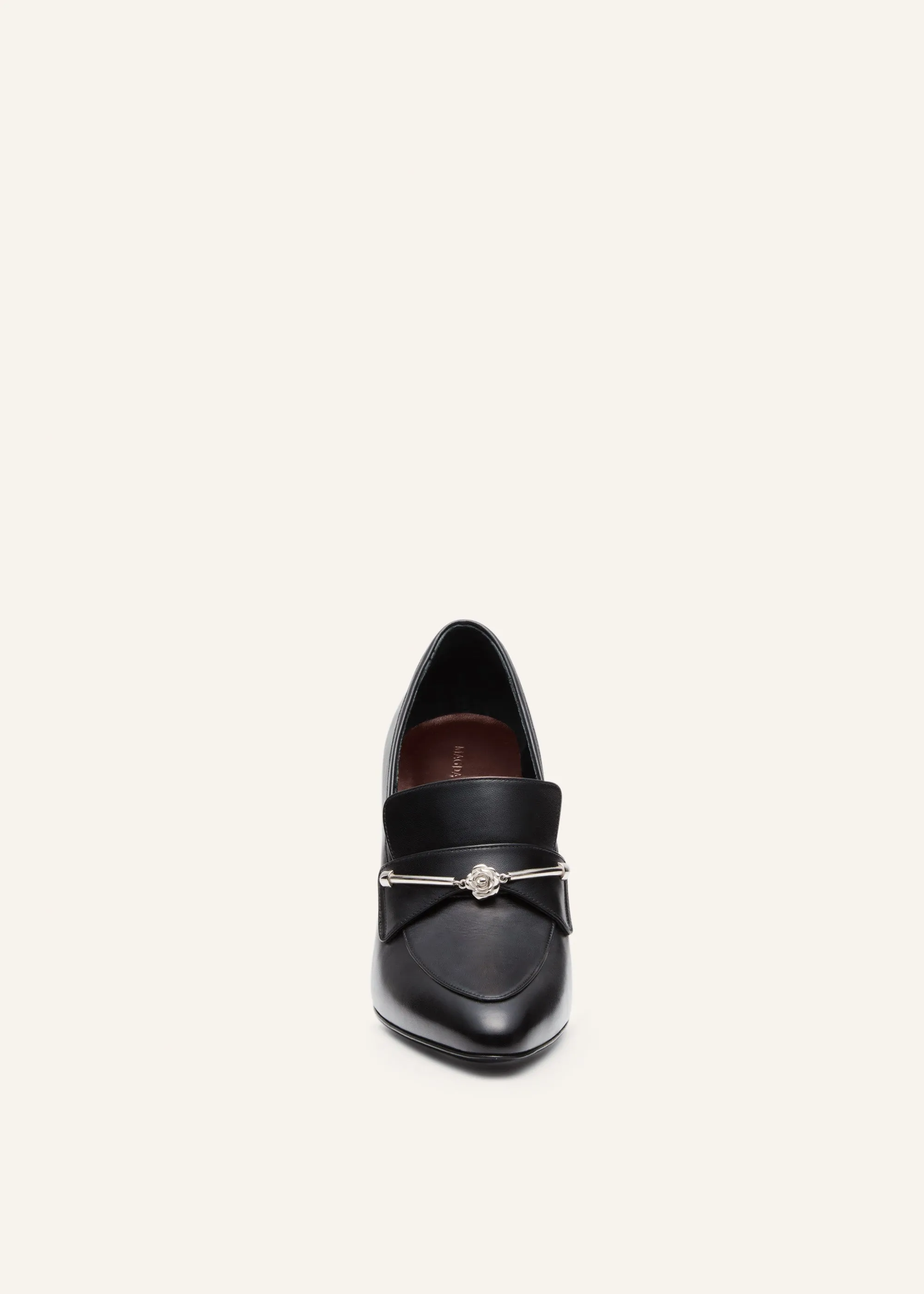 Silver rose loafers in black leather