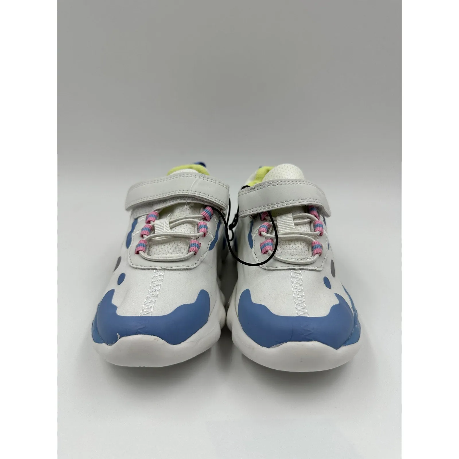 Small Kid/Toddler 11, White Sneakers w/ Blue, Pink & Yellow Accents with Straps