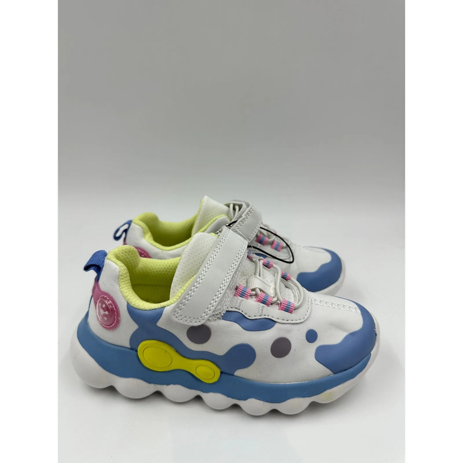 Small Kid/Toddler 11, White Sneakers w/ Blue, Pink & Yellow Accents with Straps