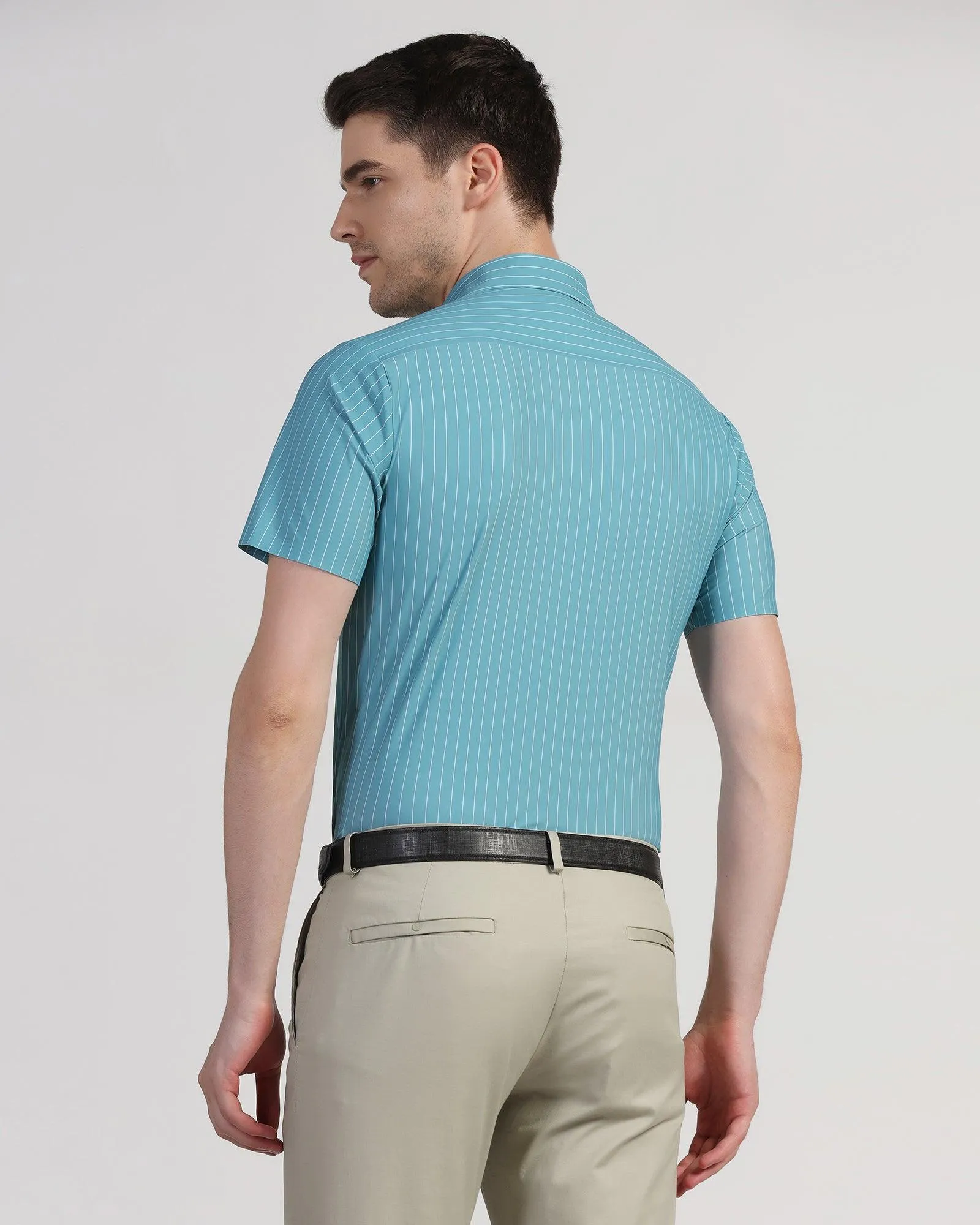 TechPro Formal Half Sleeve Green Stripe Shirt - Dickins