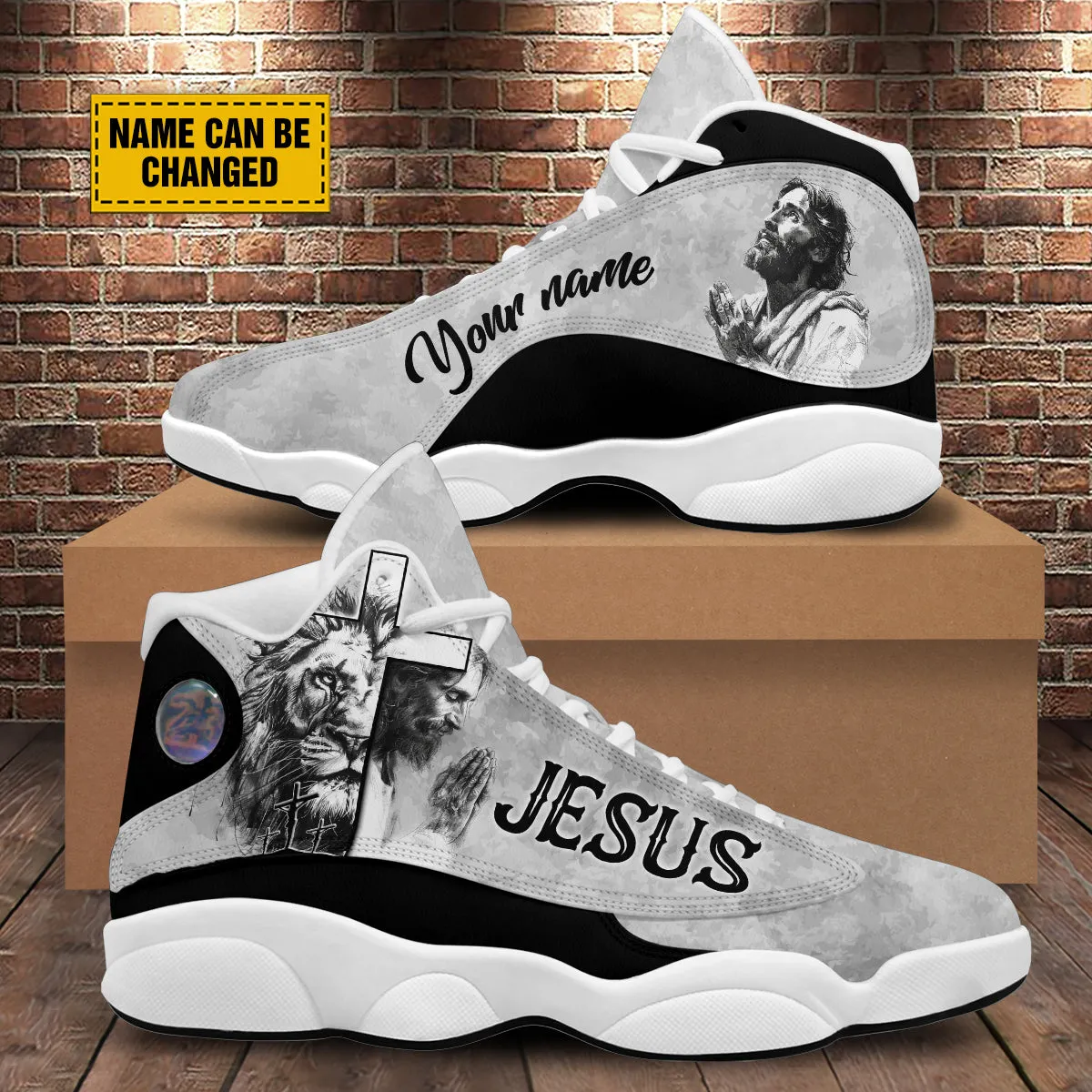 Teesdily | Personalized Jesus And Lion Basketball Shoes, Lion Of Judah Shoes, God Lover Religious Custom Gifts Unisex Basketball Shoes