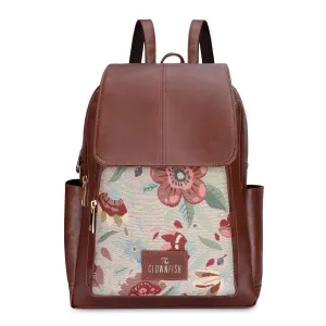 THE CLOWNFISH Medium Size Minerva Faux Leather & Tapestry Women's Standard Backpack College School Bag Casual Travel Standard Backpack For Ladies Girls (Skyblue- Floral), 10 Litre