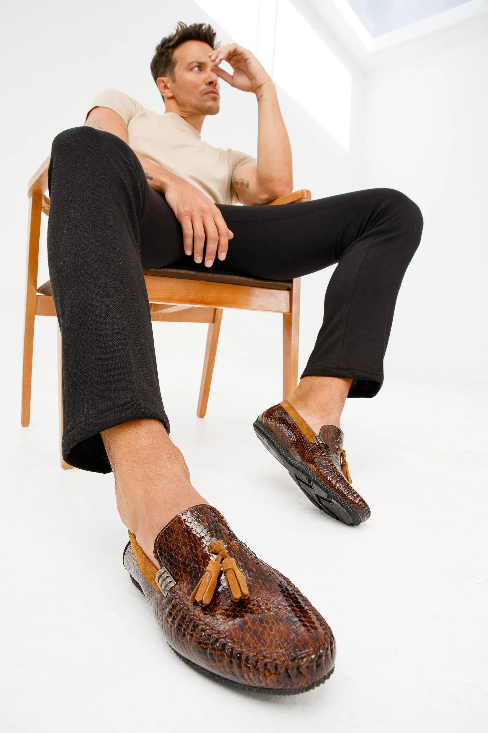 The Cordova Tan Patent Leather Tassel Loafer Men Shoe