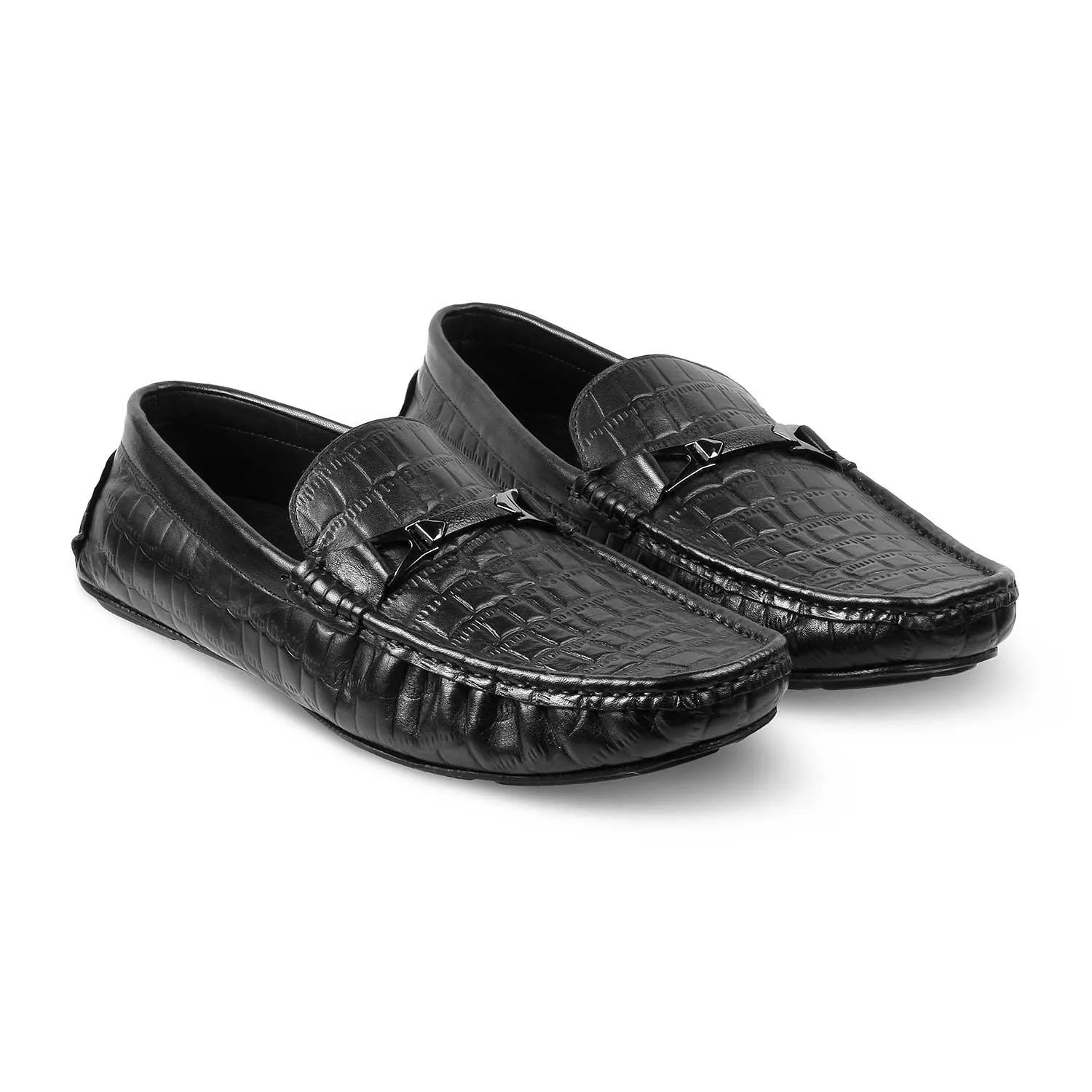 The Hummer Black Men's Leather Driving Loafers Tresmode