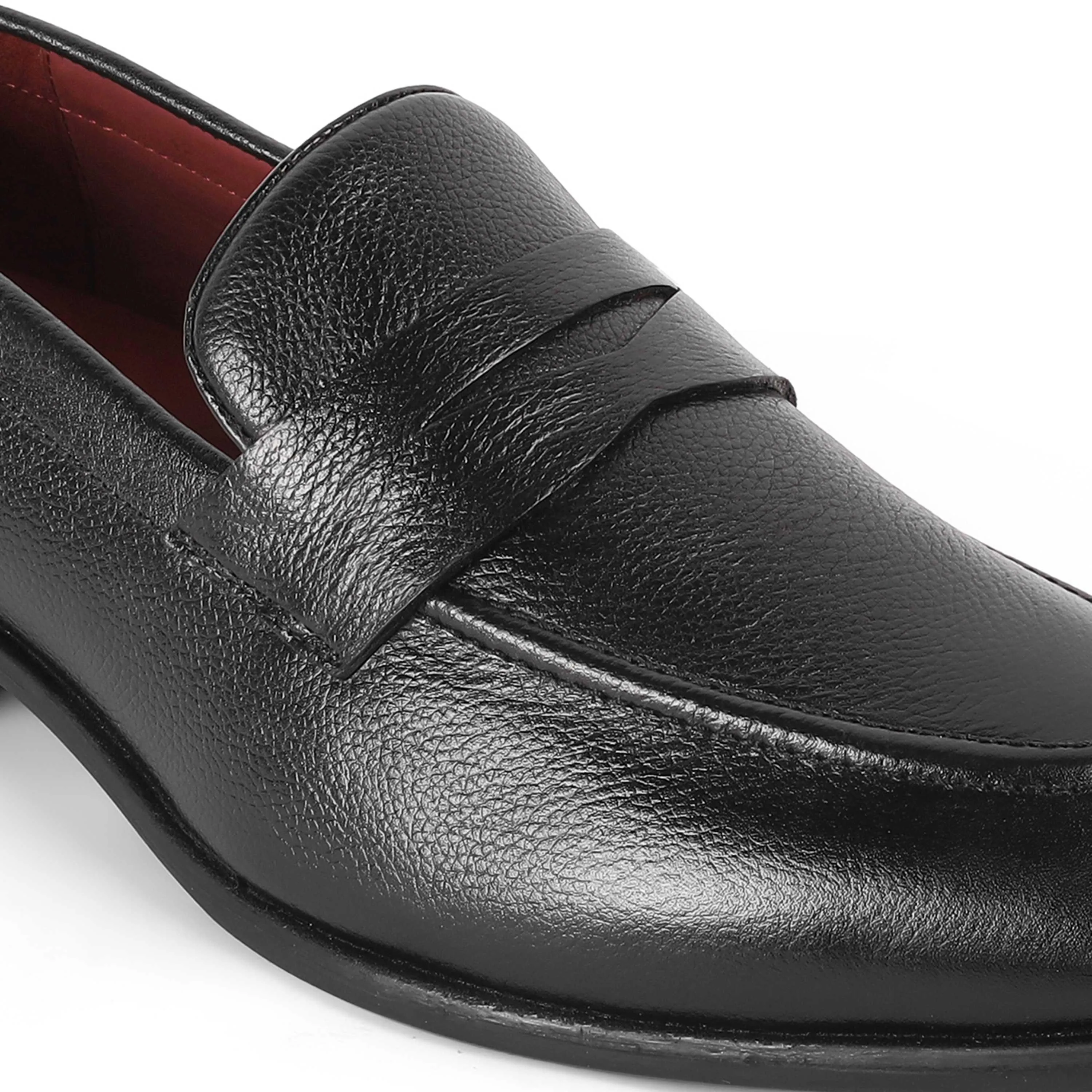 Tresmode Aris Black Men's Leather Penny Loafers