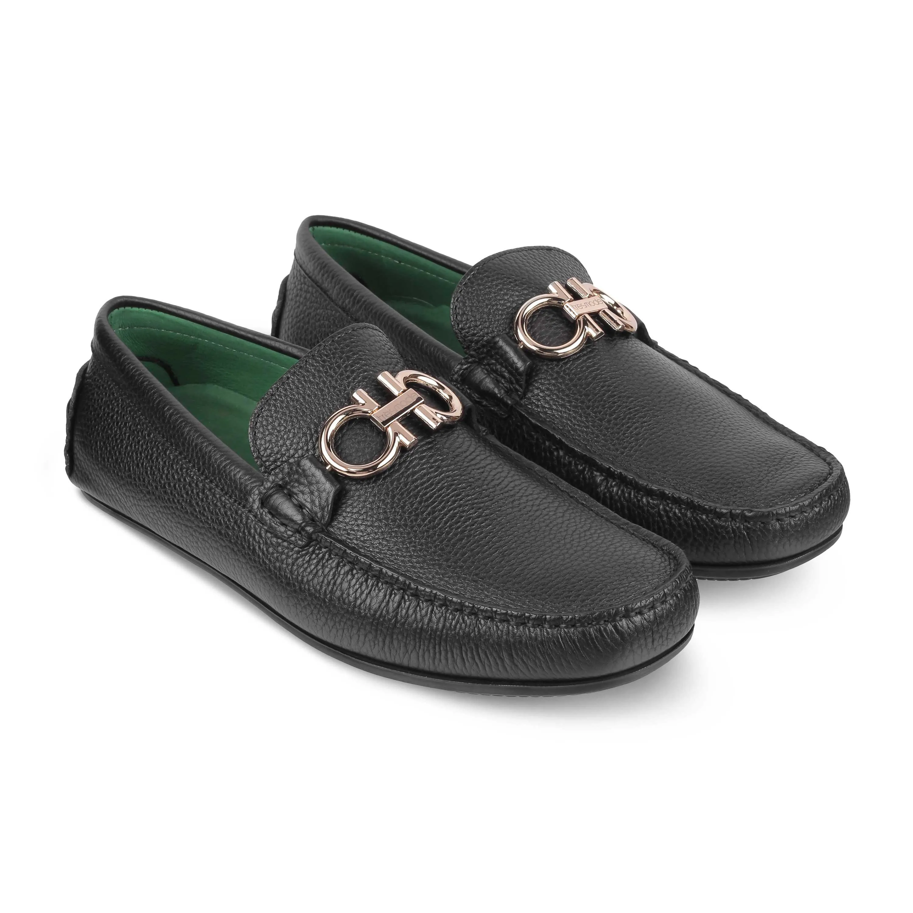 Tresmode Stpierre Black Men's Leather Driving Loafers