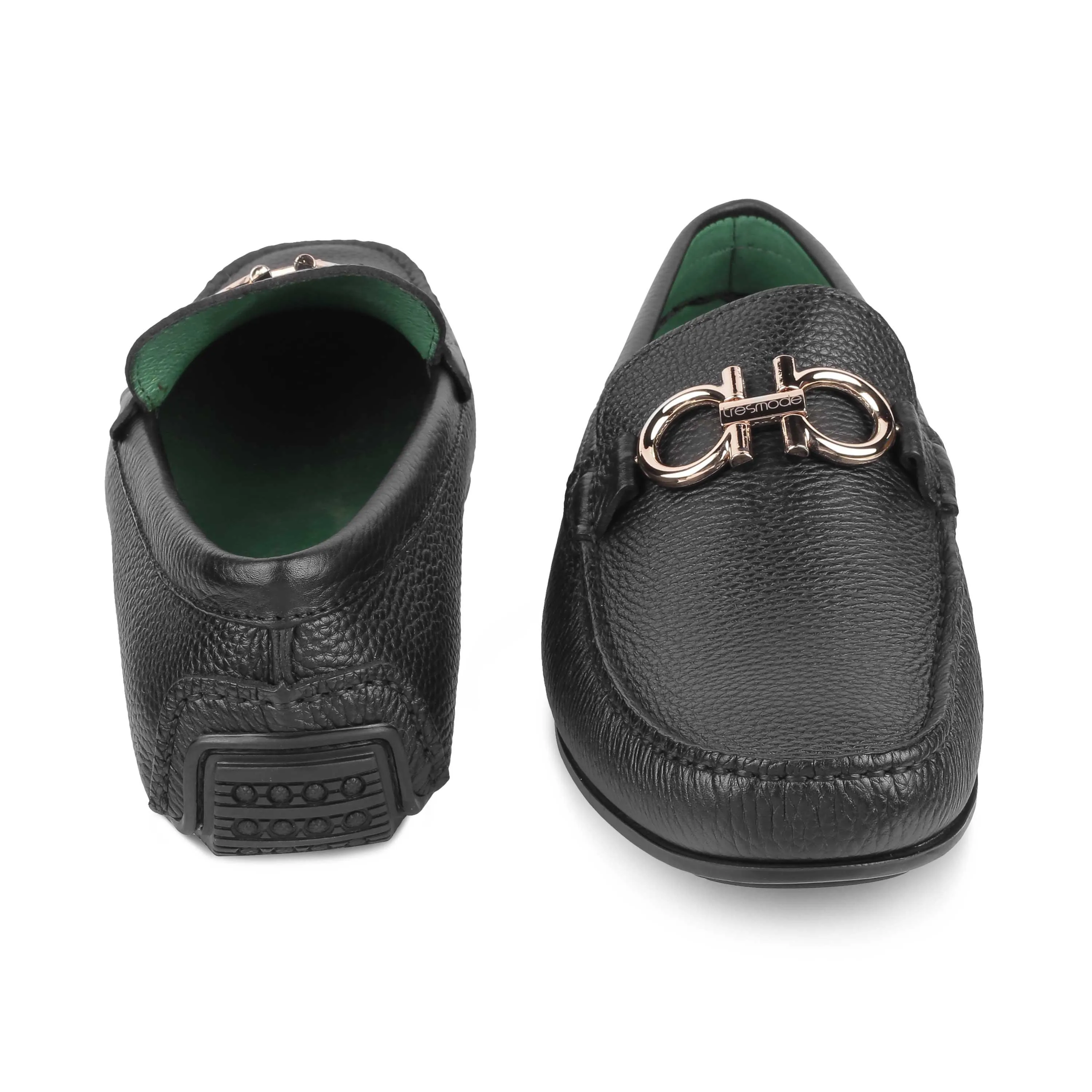 Tresmode Stpierre Black Men's Leather Driving Loafers