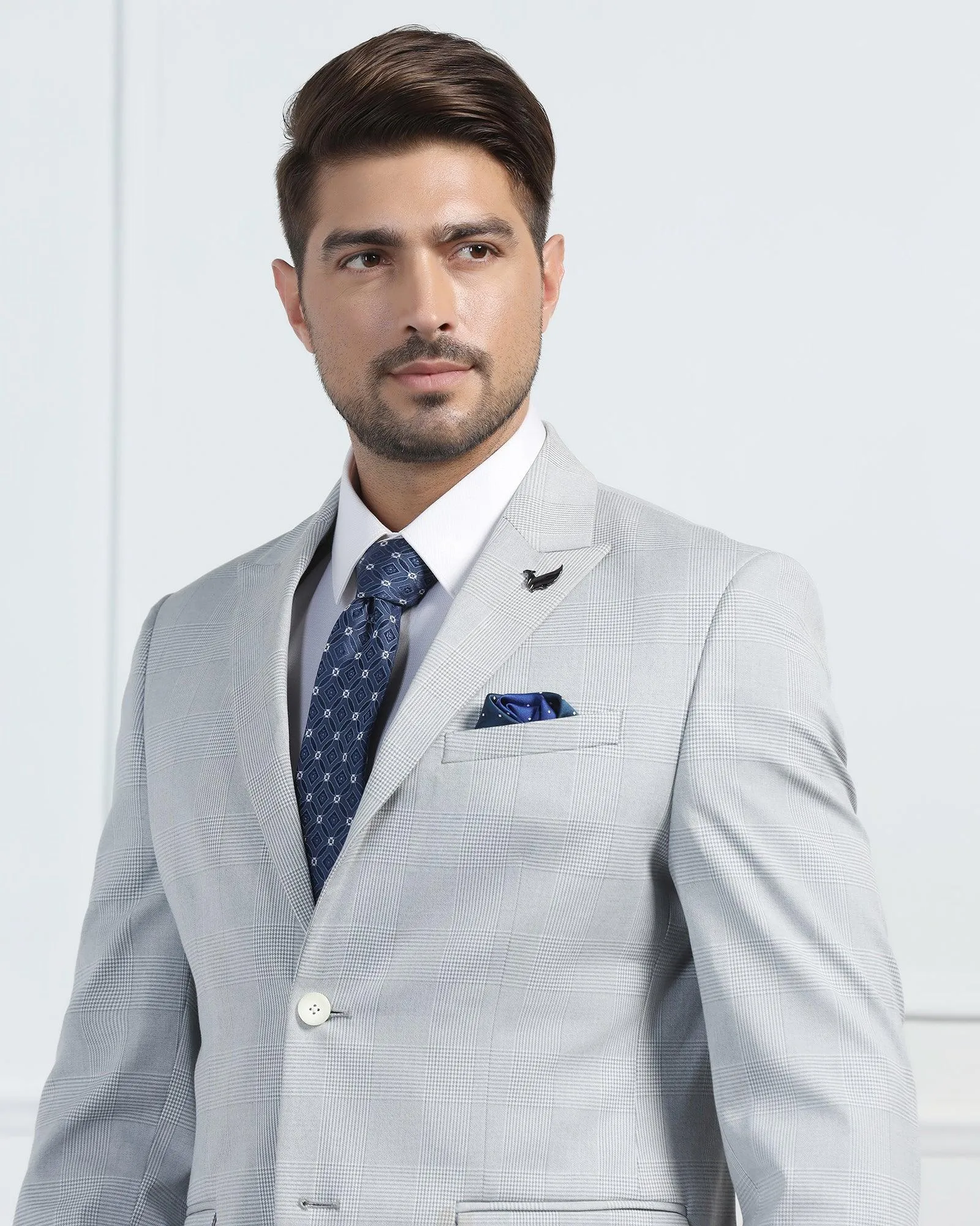 Two Piece Grey Check Formal Suit - Saintov