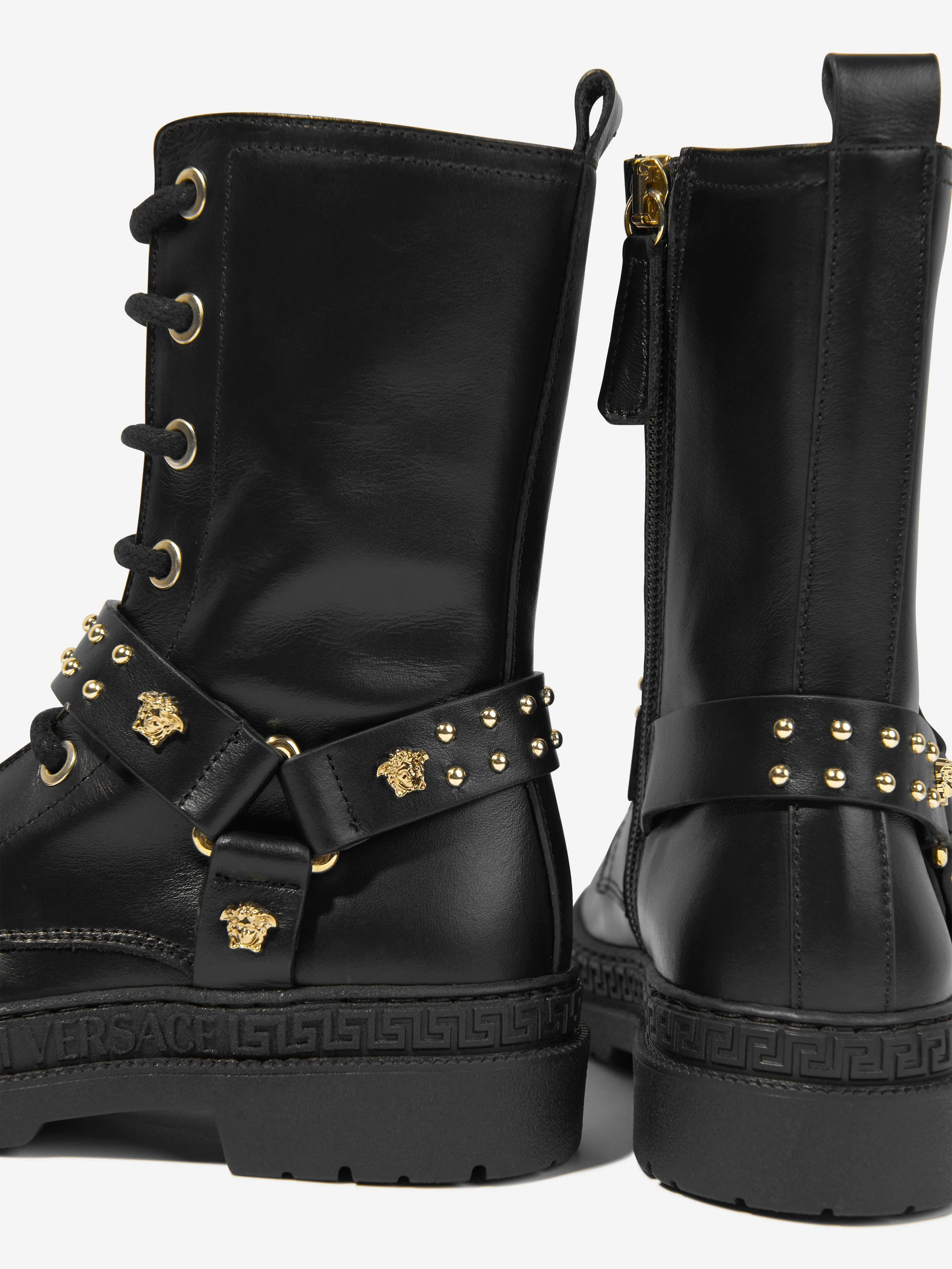 Versace Girls Leather Biker Boots in Black